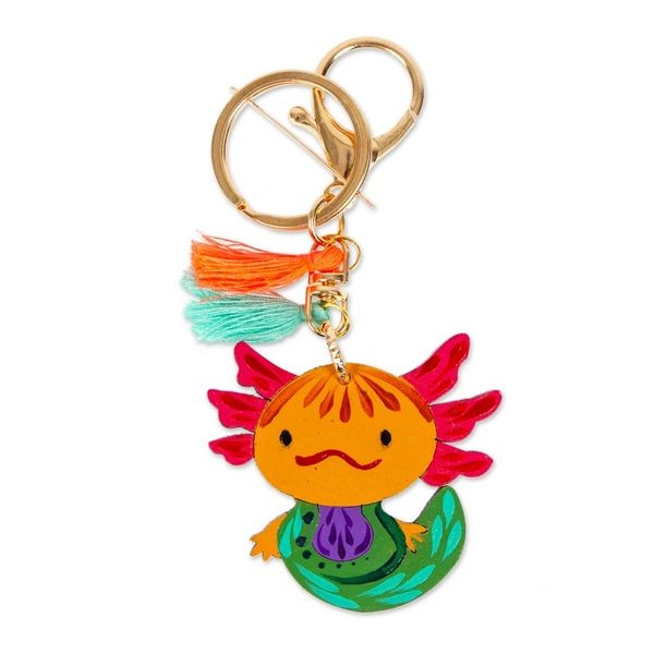 Alternate image for Hand-Painted Axolotl-Themed Wood Keychain and Bag Charm Aquatic Friend