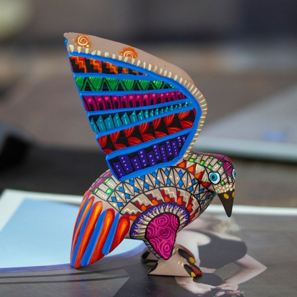 Colorful Hand-Painted Mexican Wood Alebrije Eagle Figurine 'Breathtaking Eagle'