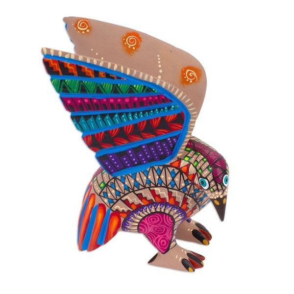 Alternate image for Colorful Hand-Painted Mexican Wood Alebrije Eagle Figurine Breathtaking Eagle