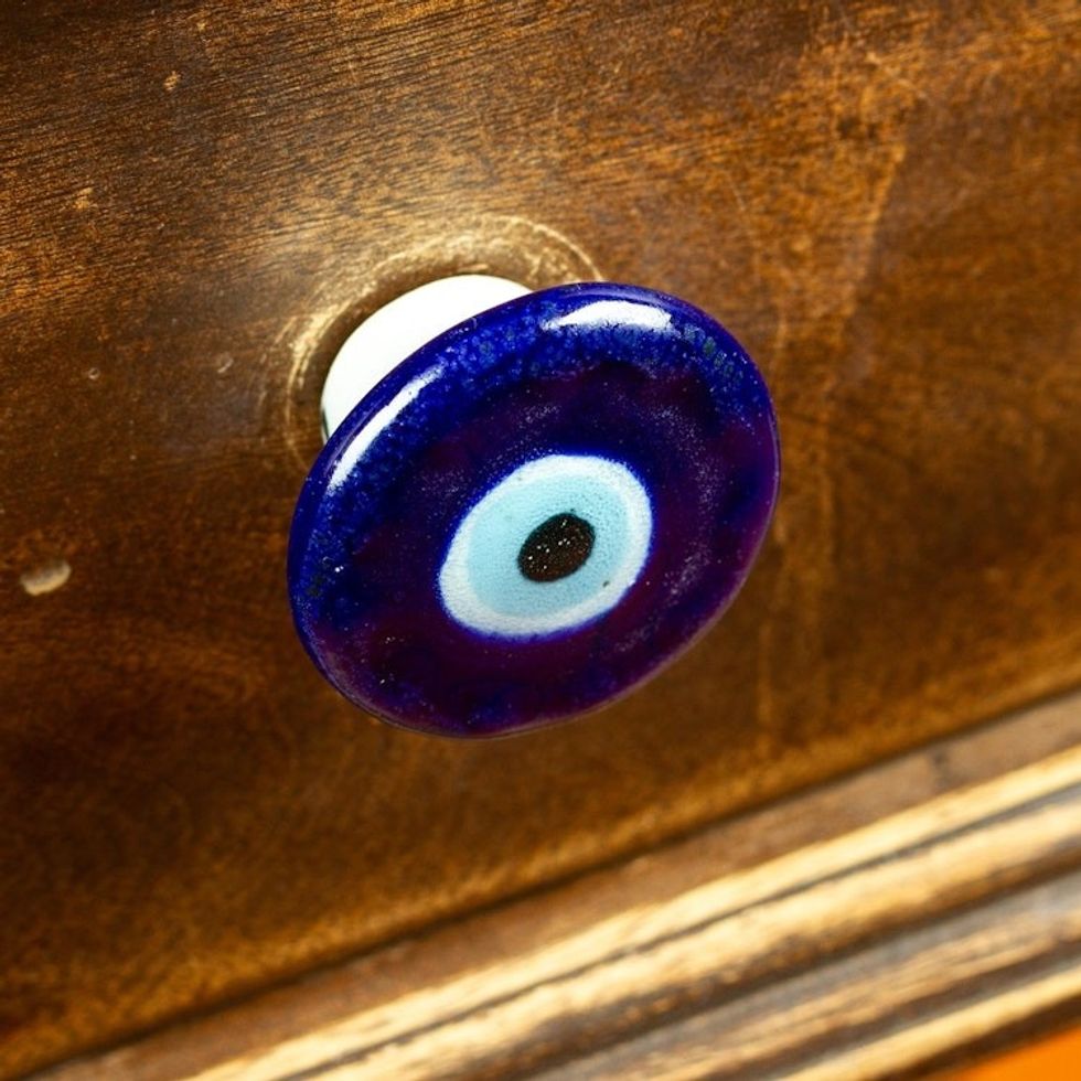 Set of 4 Handcrafted Ceramic Blue Knobs from Mexico 'Deep Glances'