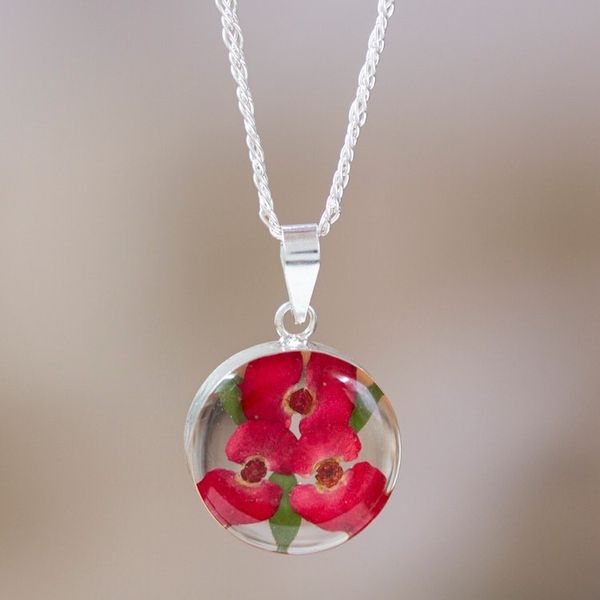Alternate image for Round Natural Flower Pendant Necklace from Mexico Crown Luck