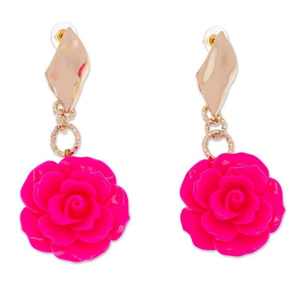 Alternate image for Rose-Themed 24k Gold-Plated Resin Dangle Earrings in Azalea The Azalea Belle