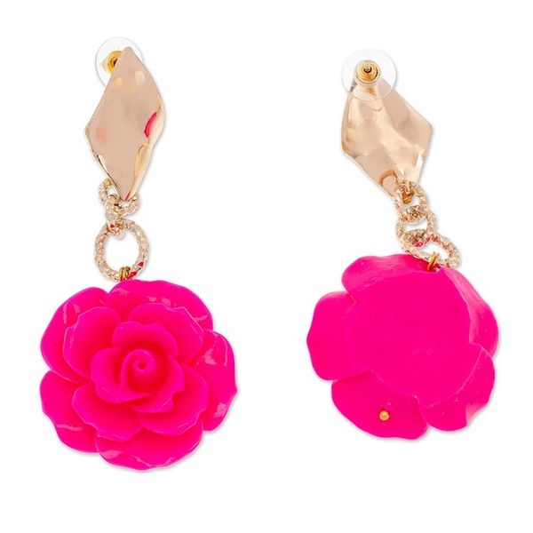 Alternate image for Rose-Themed 24k Gold-Plated Resin Dangle Earrings in Azalea The Azalea Belle