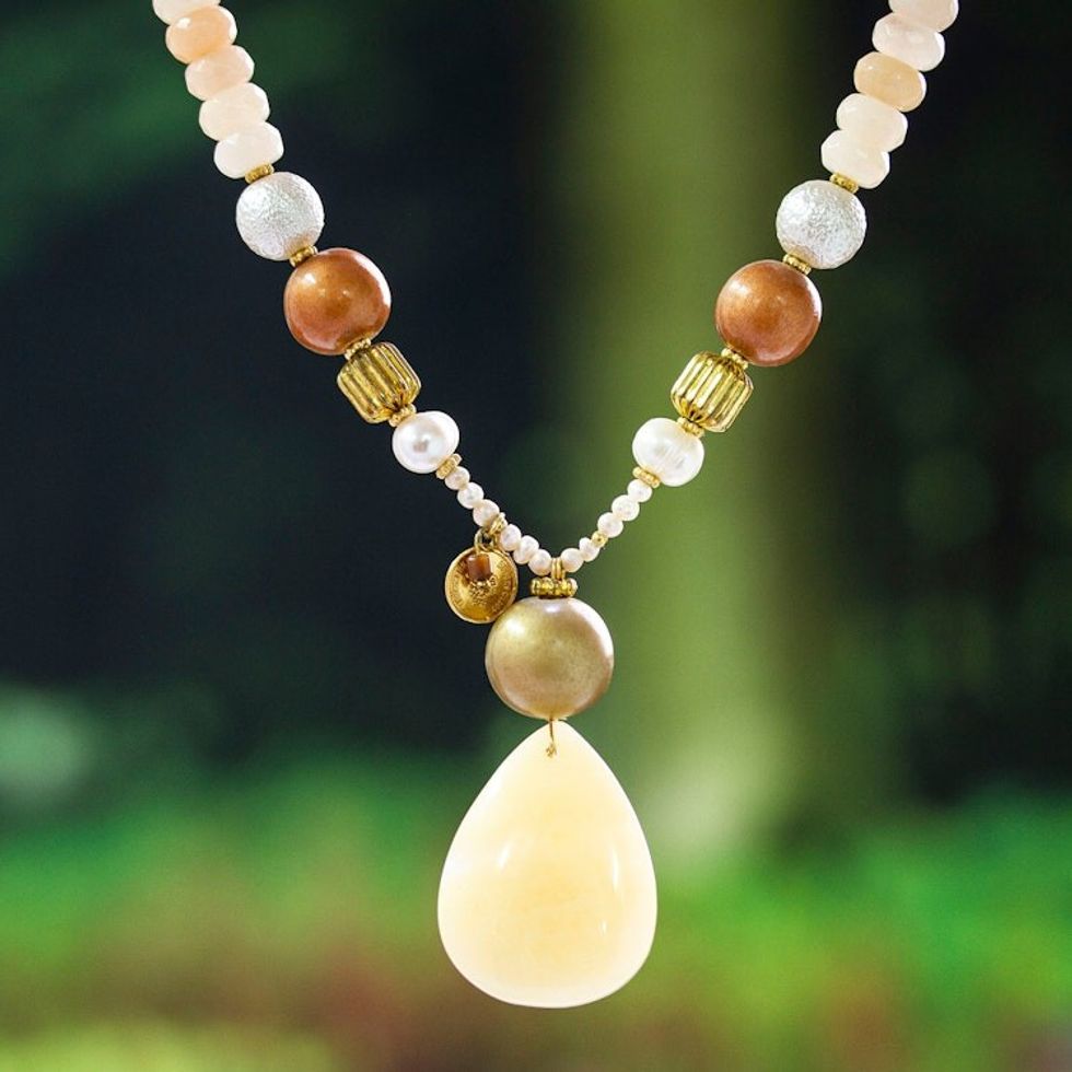 Warm-Toned Gold-Accented Multi-Gemstone Beaded Necklace 'Warm Treasures'