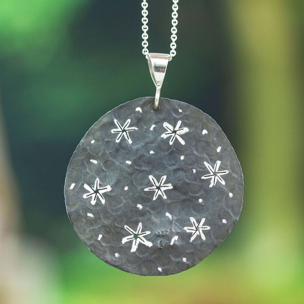 Starry Sterling Silver Pendant Necklace from Mexico 'Midnight Firmament'