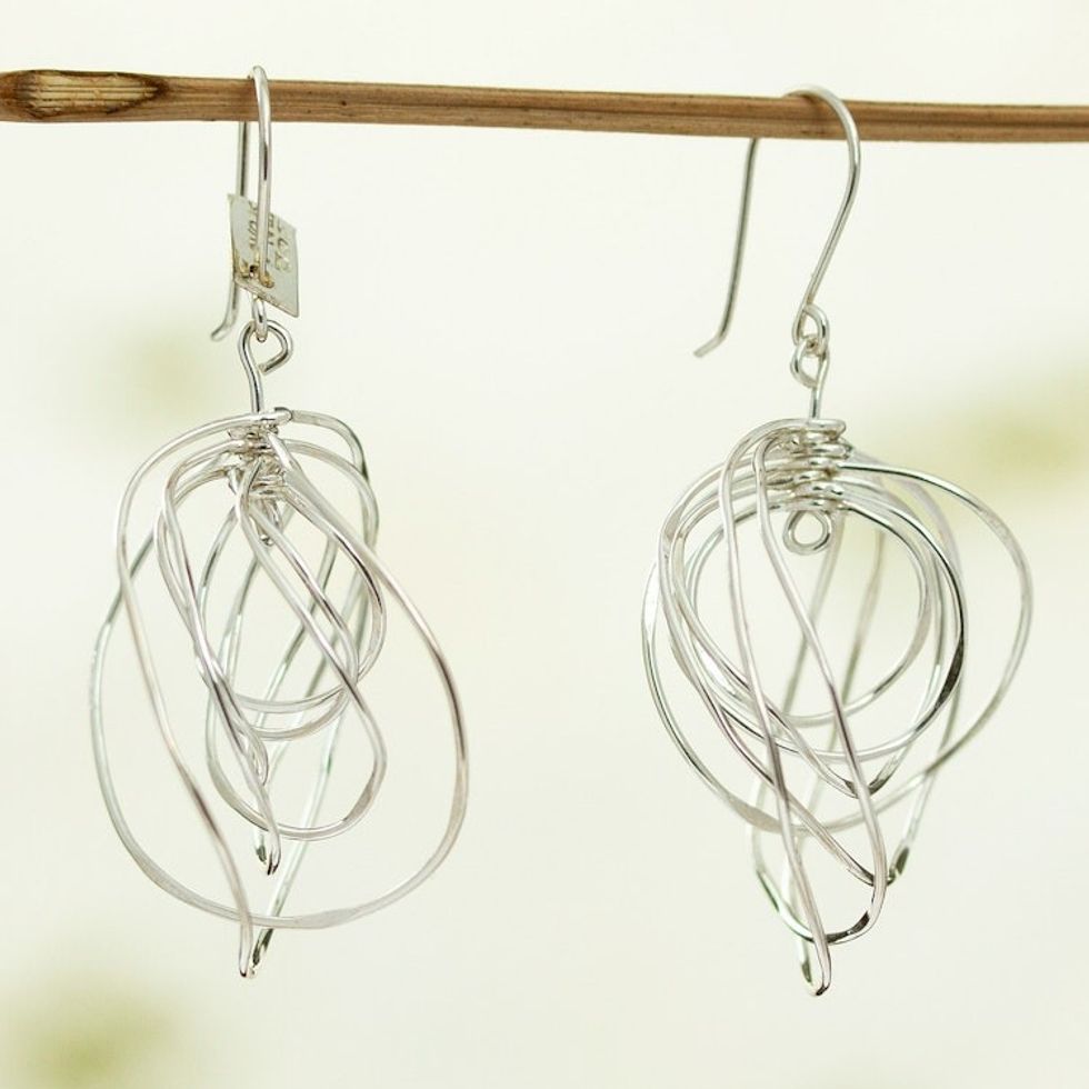 Handmade Modern Sterling Silver Dangle Earrings from Mexico 'Rays of Light'