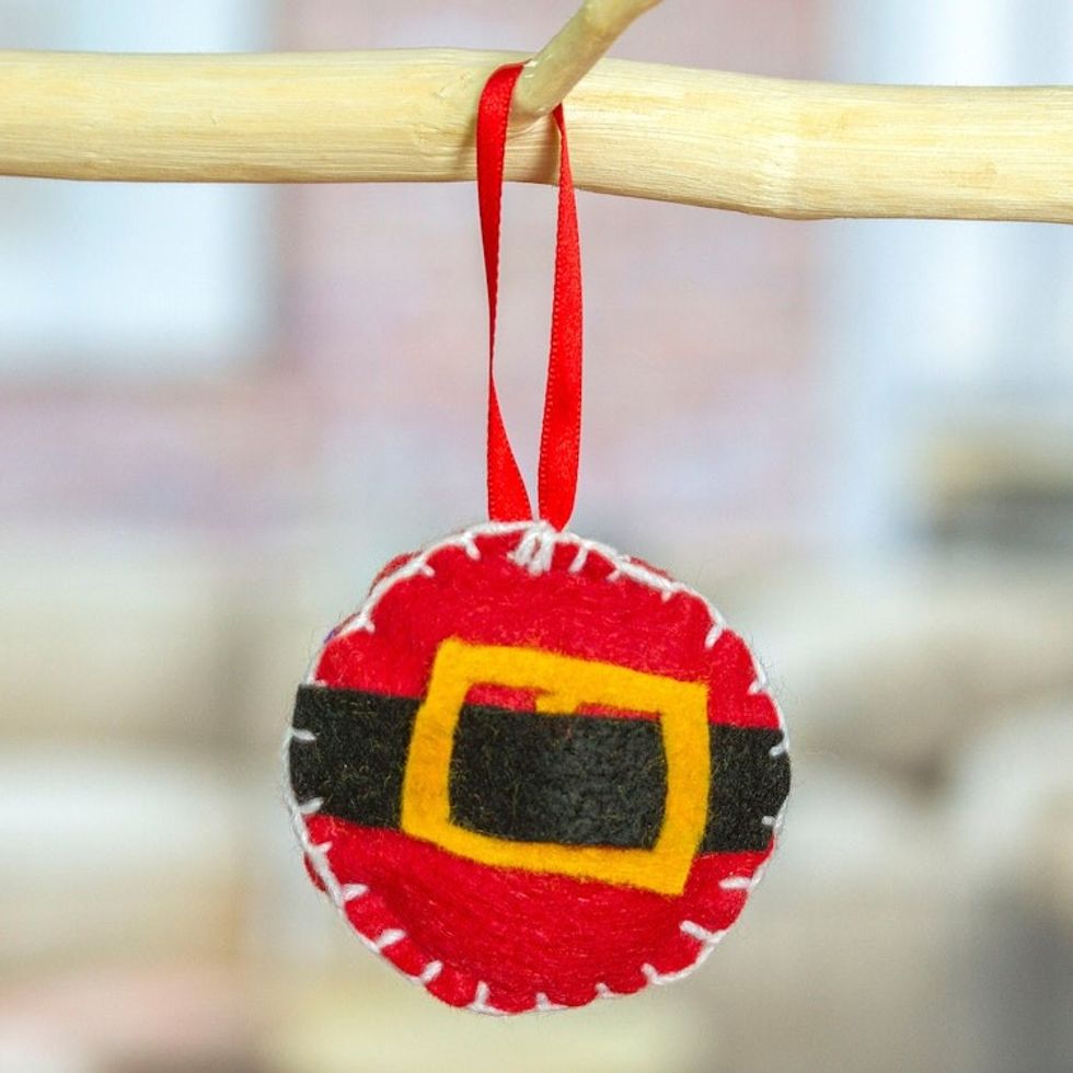 Mexican Christmas Ornament Handcrafted from Felt 'Festive Santa'