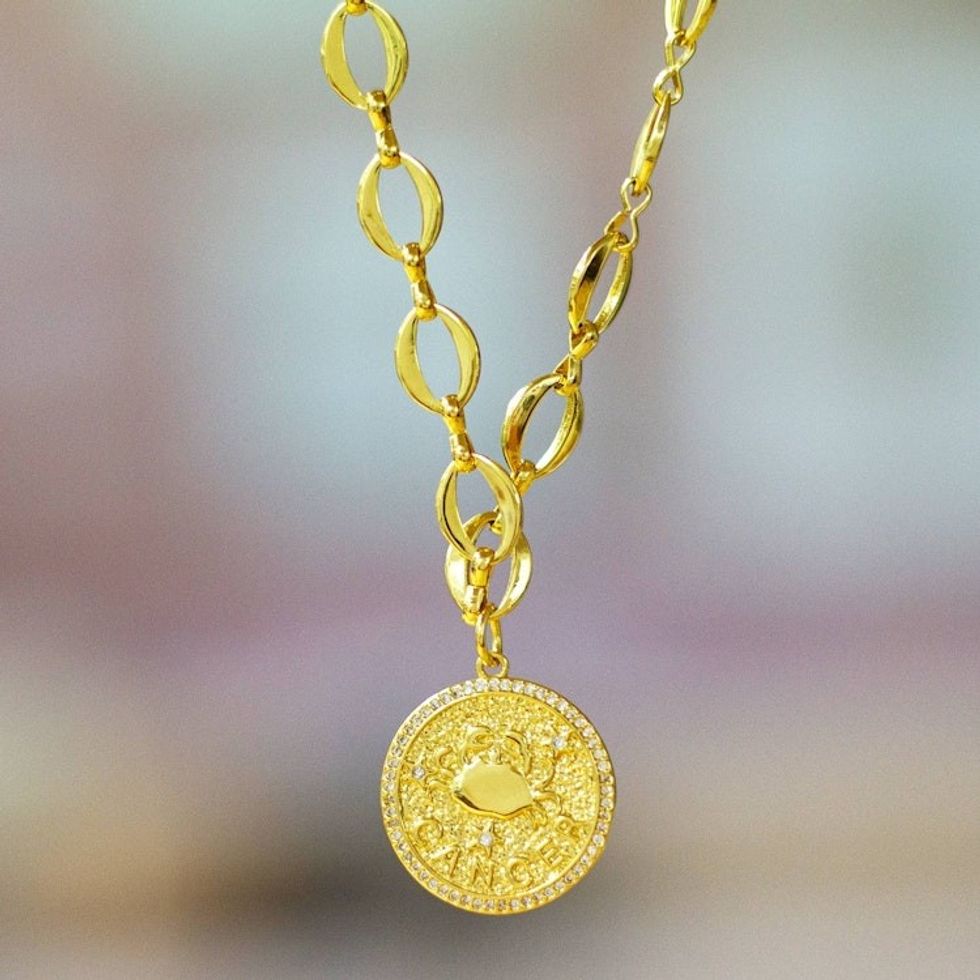 24k Gold-Plated Cubic Zirconia Cancer Sign Pendant Necklace 'Cancer Born'