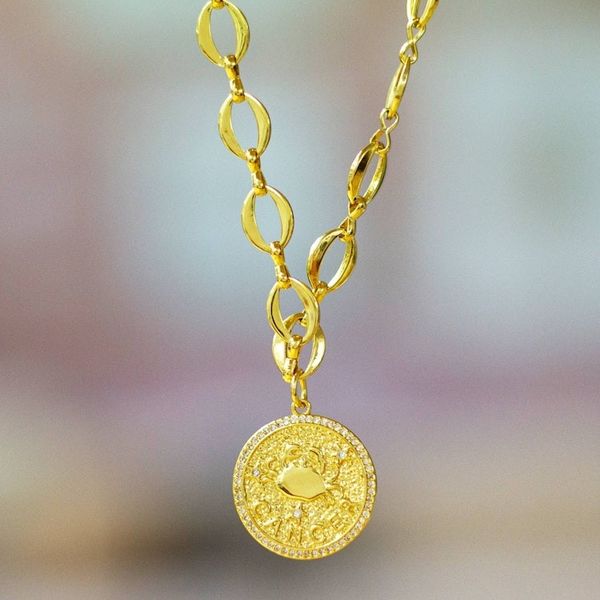 Alternate image for 24k Gold-Plated Cubic Zirconia Cancer Sign Pendant Necklace Cancer Born