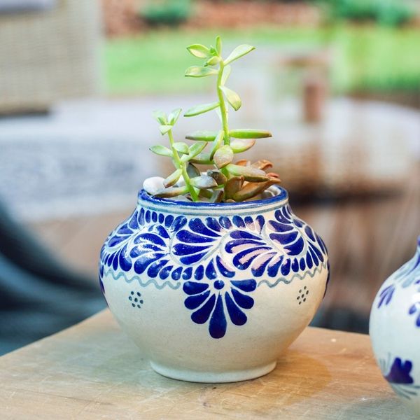 Alternate image for Leaf Flower Hand-Painted Talavera-Style Ceramic Planter Talavera Bloom