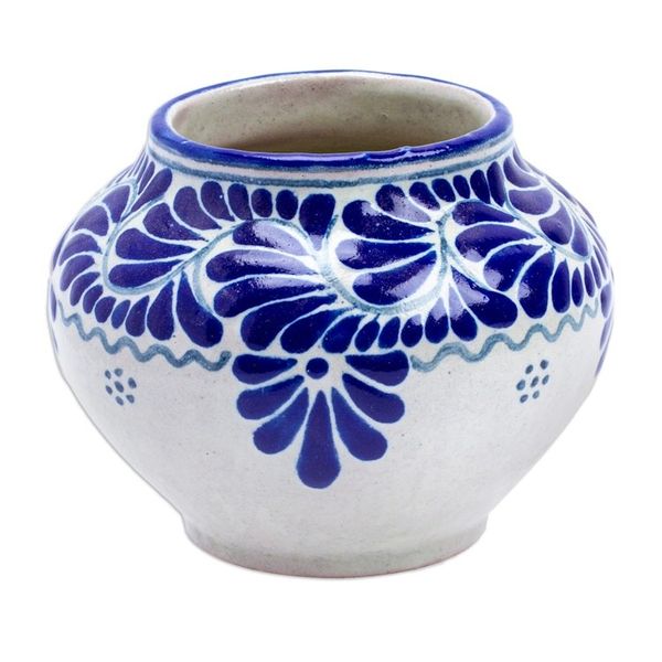 Alternate image for Leaf Flower Hand-Painted Talavera-Style Ceramic Planter Talavera Bloom