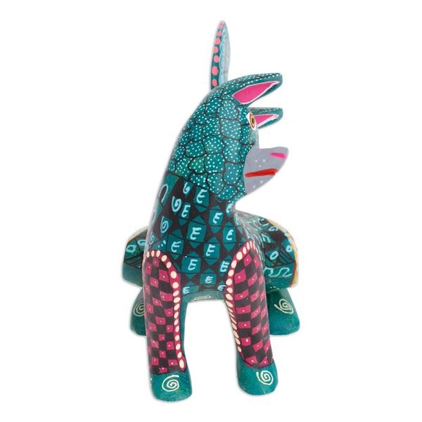 Alternate image for Wood Cat Alebrije Figurine in Green Hand-Painted in Mexico Curious Cat in Green