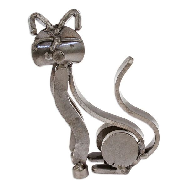 Alternate image for Eco-Friedly Cat-Themed Upcycled Metal Sculpture from Mexico Little Feline