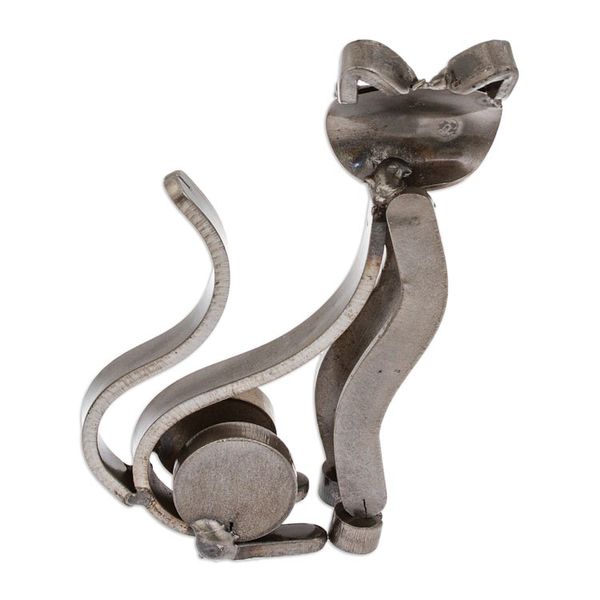 Alternate image for Eco-Friedly Cat-Themed Upcycled Metal Sculpture from Mexico Little Feline