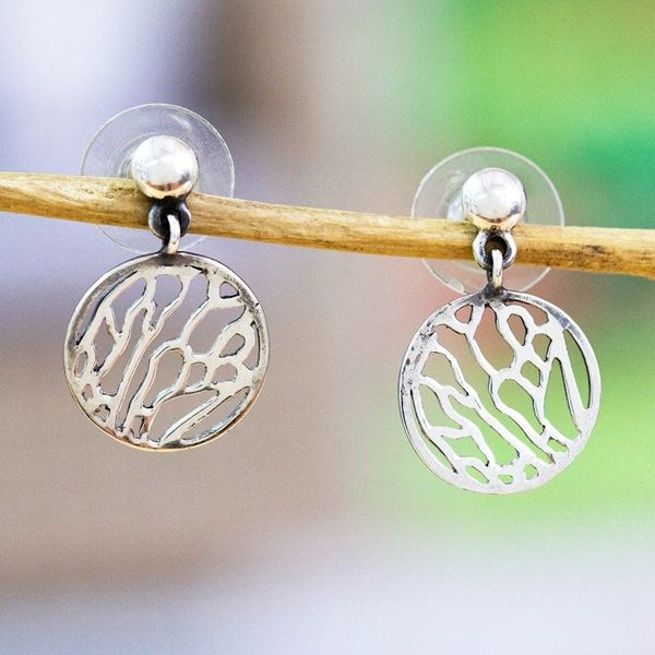 Alternate image for Wing-Patterned Round Sterling Silver Dangle Earrings Fluttering Soul