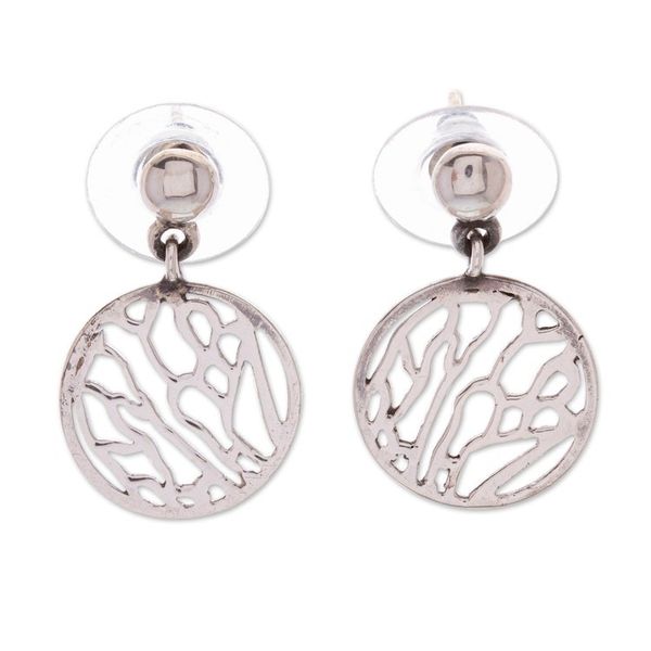 Alternate image for Wing-Patterned Round Sterling Silver Dangle Earrings Fluttering Soul