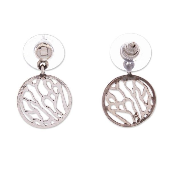 Alternate image for Wing-Patterned Round Sterling Silver Dangle Earrings Fluttering Soul