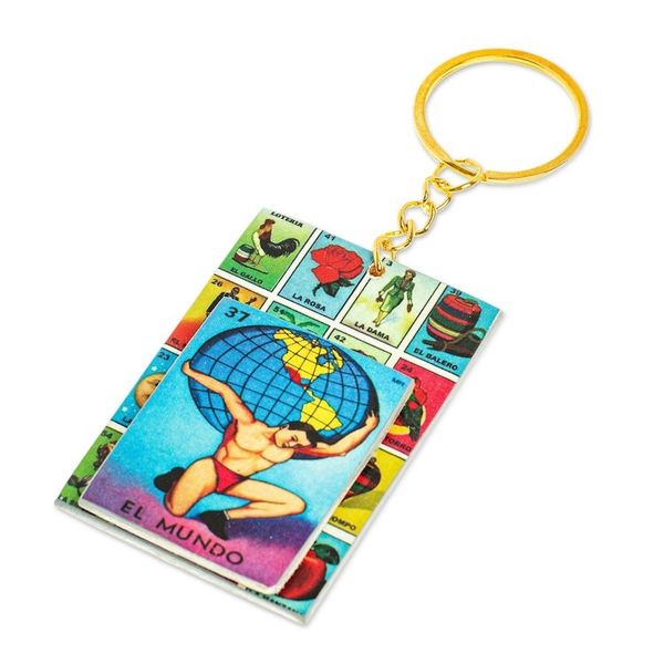 Alternate image for Decoupage Wooden Keychain With Mexican Loteria Motif The Globe