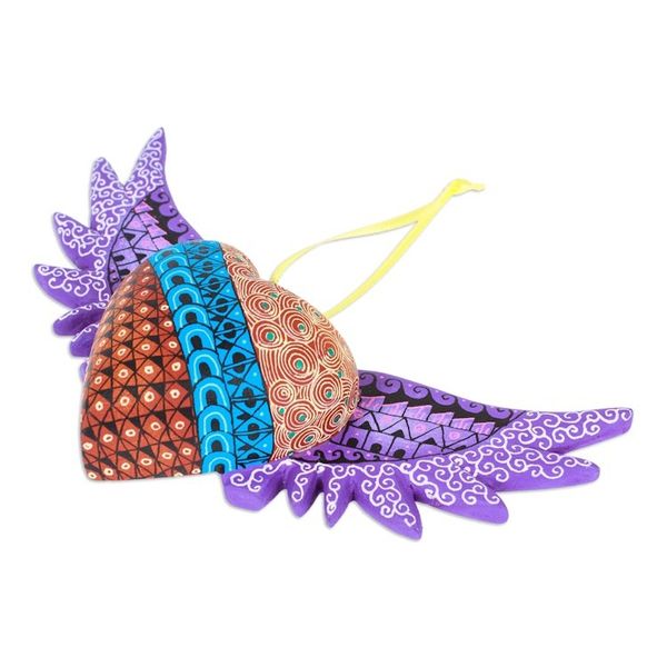 Alternate image for Hand-Painted Copal Wood Winged Heart Ornament in Purple Purple Wings of the Heart