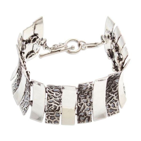 Alternate image for Polished and Animal Print Patterned Sterling Silver Bracelet Minimalist Wildness
