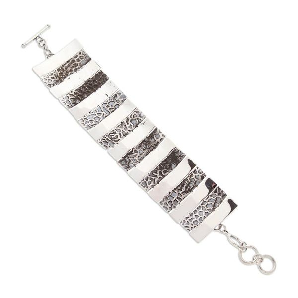 Alternate image for Polished and Animal Print Patterned Sterling Silver Bracelet Minimalist Wildness