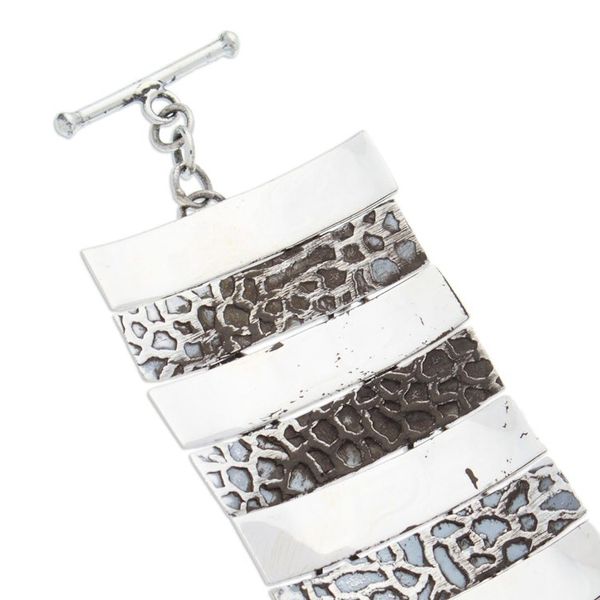 Alternate image for Polished and Animal Print Patterned Sterling Silver Bracelet Minimalist Wildness
