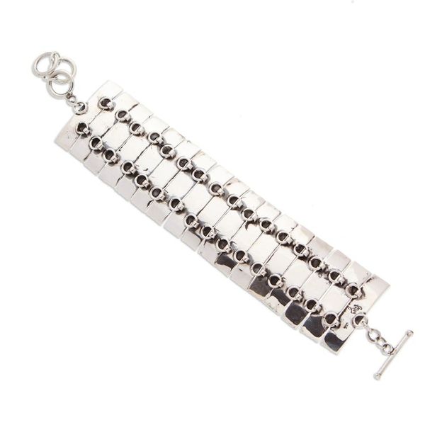 Alternate image for Polished and Animal Print Patterned Sterling Silver Bracelet Minimalist Wildness