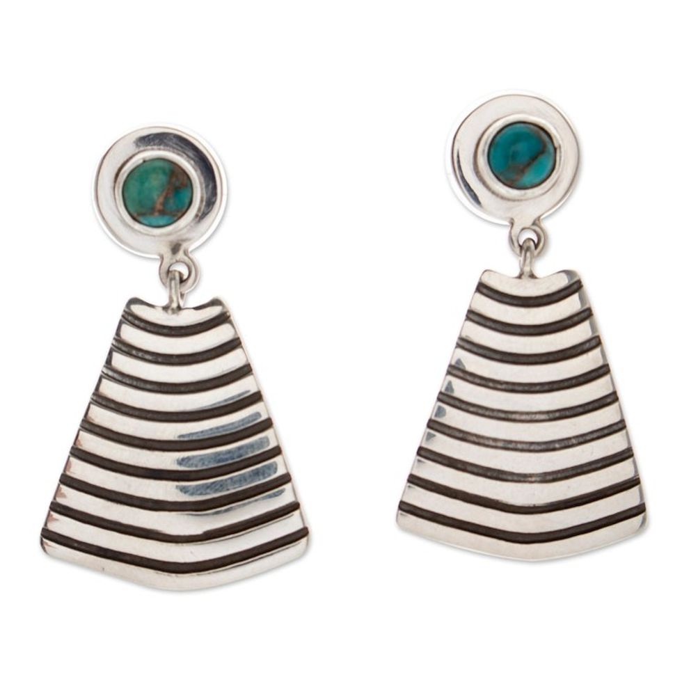 Modern Taxco 925 Silver Dangle Earrings with Turquoise Stone 'Modern Beauty'