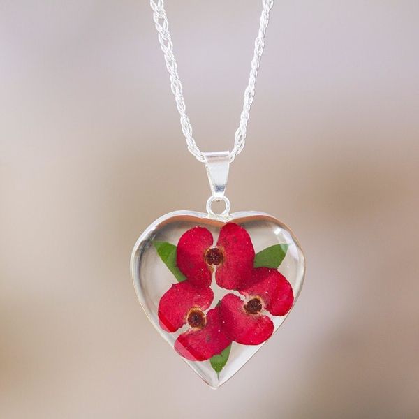 Alternate image for Heart-Shaped Natural Flower Pendant Necklace from Mexico Crown Heart
