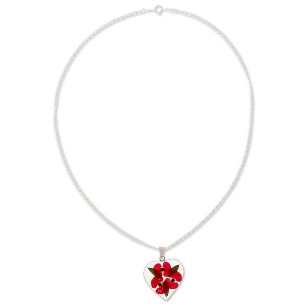 Alternate image for Heart-Shaped Natural Flower Pendant Necklace from Mexico Crown Heart