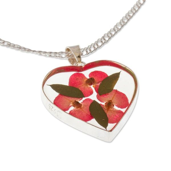 Alternate image for Heart-Shaped Natural Flower Pendant Necklace from Mexico Crown Heart