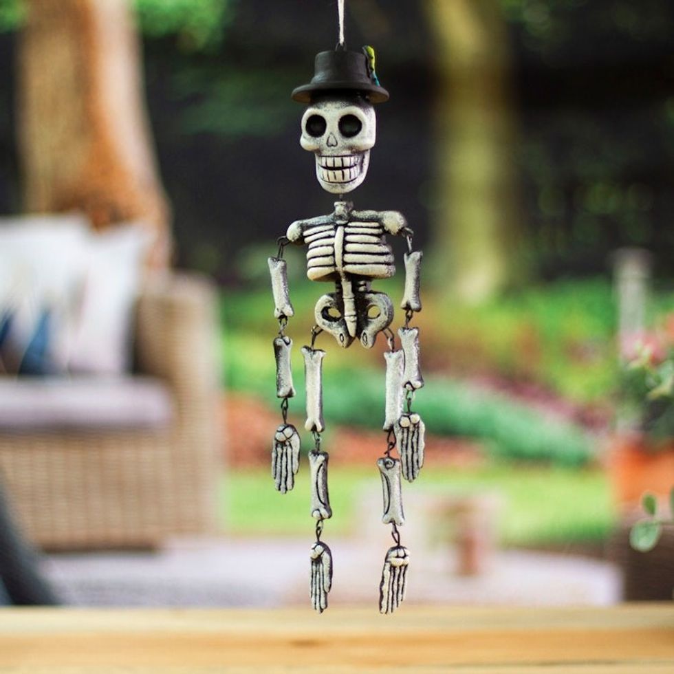 Hand-Painted Day of the Dead Skeleton Ceramic Wall Art 'Dancing Catrin'