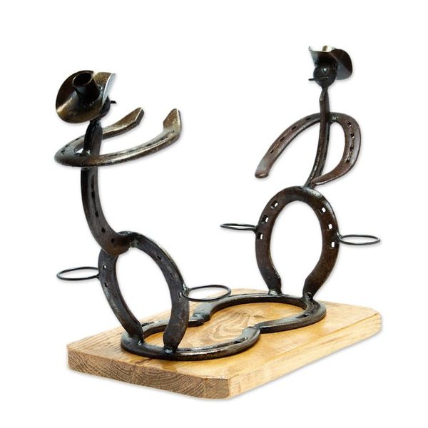 Alternate image for Mexican Handcrafted Oak Wood and Horseshoe Bottle Holder A Bottle for Everyone