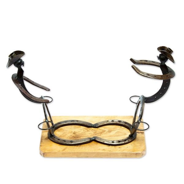 Alternate image for Mexican Handcrafted Oak Wood and Horseshoe Bottle Holder A Bottle for Everyone