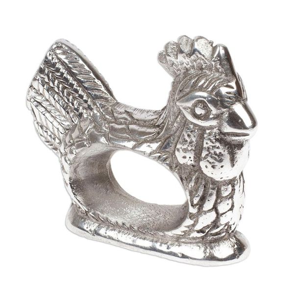 Alternate image for Textured Pewter Chicken Napkin Ring Handcrafted in Mexico Chicken Delight