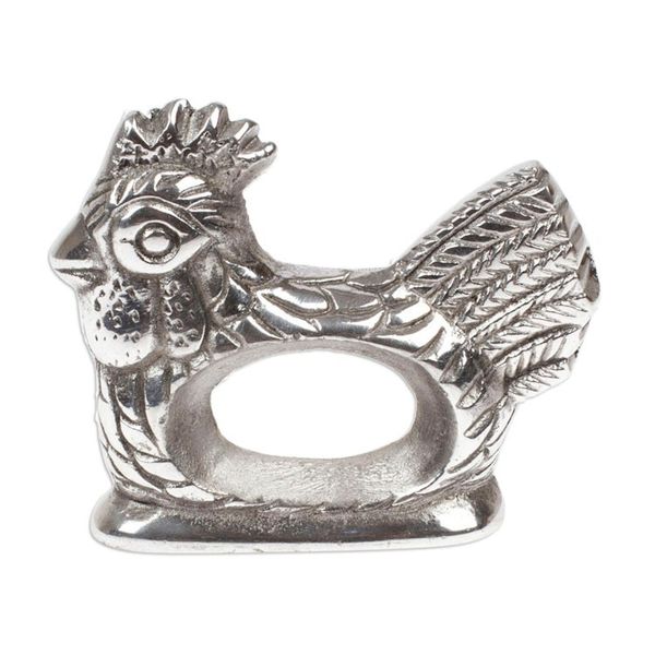 Alternate image for Textured Pewter Chicken Napkin Ring Handcrafted in Mexico Chicken Delight