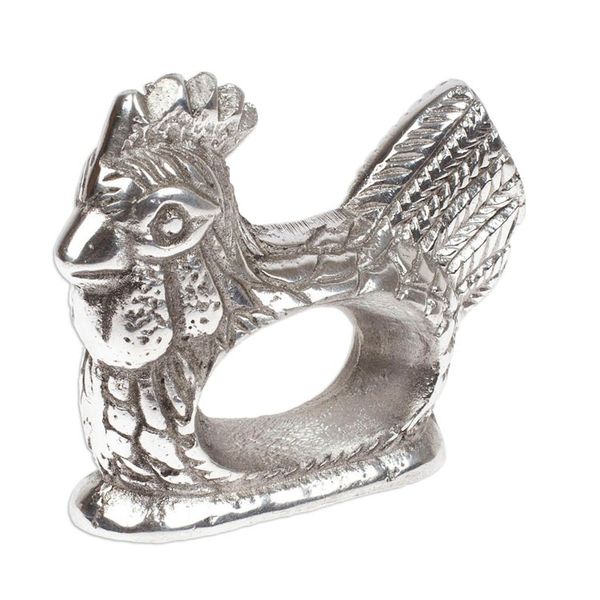 Alternate image for Textured Pewter Chicken Napkin Ring Handcrafted in Mexico Chicken Delight