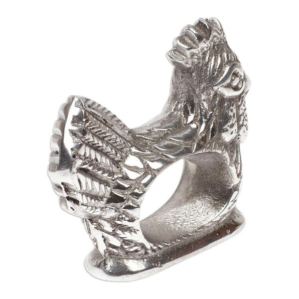Alternate image for Textured Pewter Chicken Napkin Ring Handcrafted in Mexico Chicken Delight