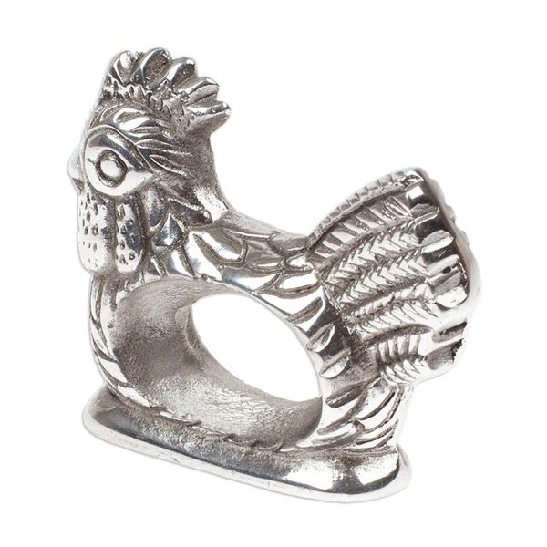Alternate image for Textured Pewter Chicken Napkin Ring Handcrafted in Mexico Chicken Delight