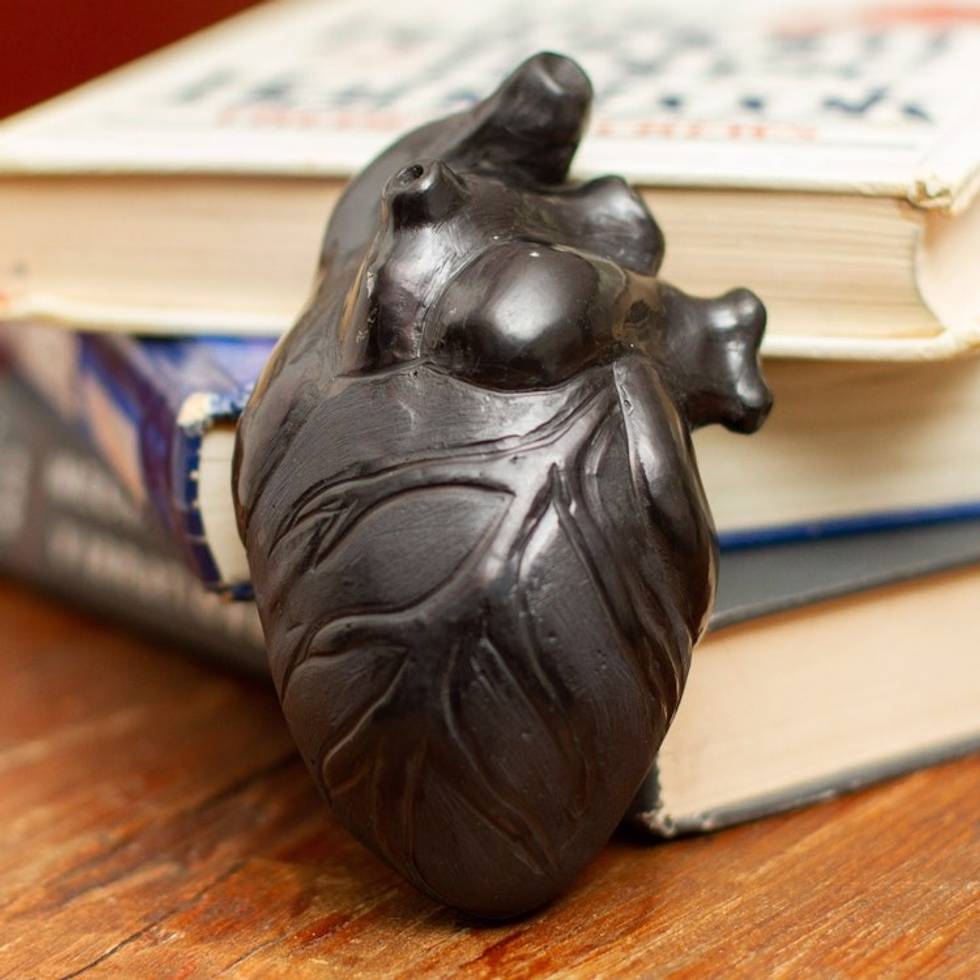 Handmade Black Clay Sculpture 'Whole Heart'