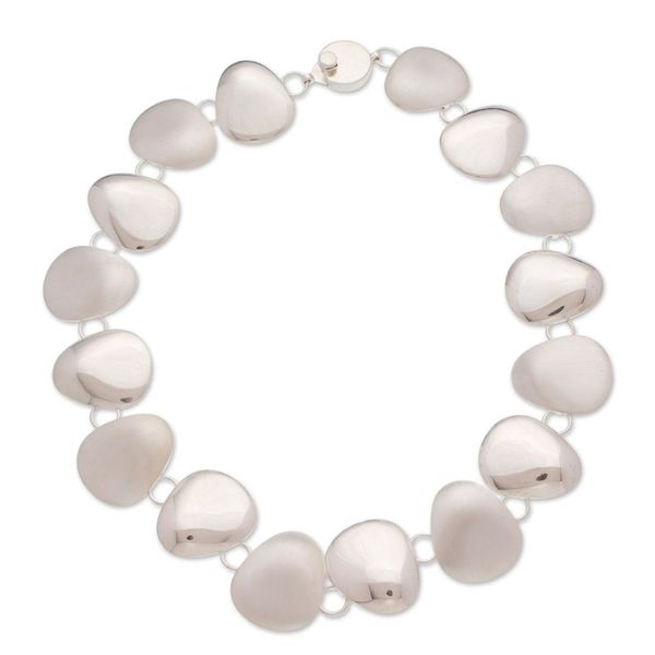Alternate image for Polished Petal-Shaped Sterling Silver Link Necklace Celestial Petals