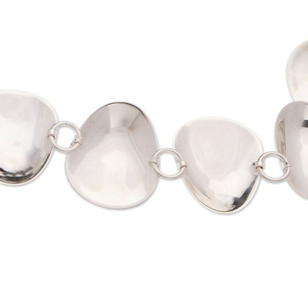 Alternate image for Polished Petal-Shaped Sterling Silver Link Necklace Celestial Petals