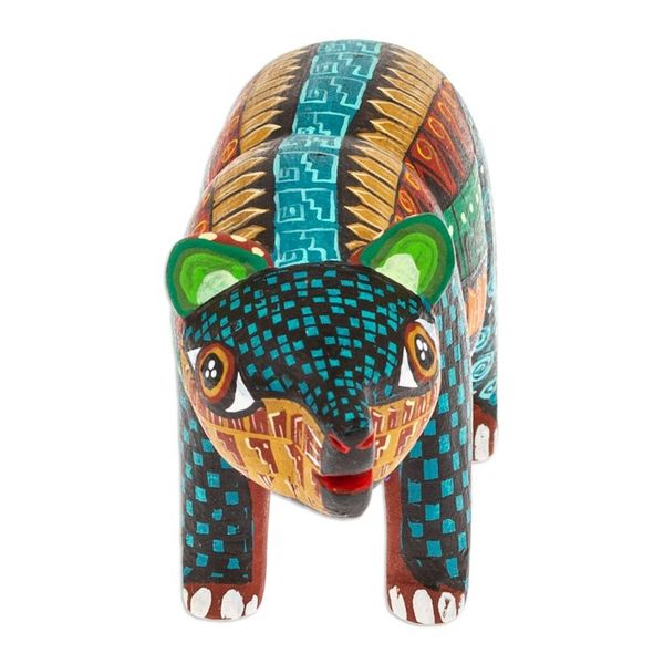 Alternate image for Handmade Geometric Vibrant Copal Wood Bear Alebrije Figurine The Noble Master in Dreams