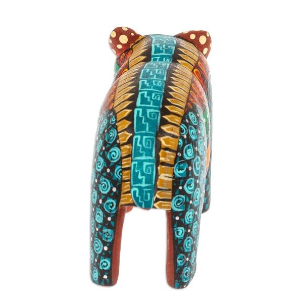 Alternate image for Handmade Geometric Vibrant Copal Wood Bear Alebrije Figurine The Noble Master in Dreams