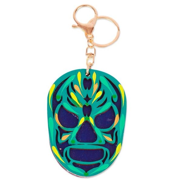 Alternate image for Hand-Painted Wood Mexican Wrestler Mask Keychain Bag Charm Mexican Wrestler