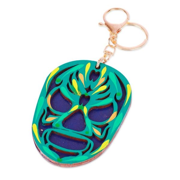 Alternate image for Hand-Painted Wood Mexican Wrestler Mask Keychain Bag Charm Mexican Wrestler