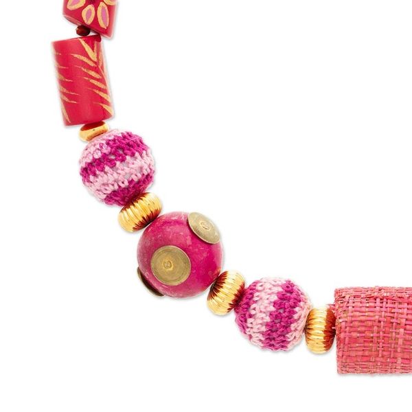 Alternate image for Gold-Accented Fuchsia and Purple Wood Beaded Necklace Floral Duo