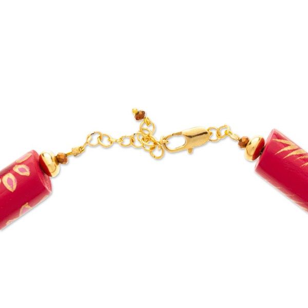 Alternate image for Gold-Accented Fuchsia and Purple Wood Beaded Necklace Floral Duo