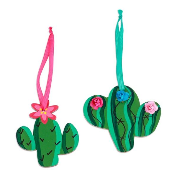Alternate image for Pair of Hand-Painted Wood Prickly Pear-Themed Ornaments Adorable Prickly Pear