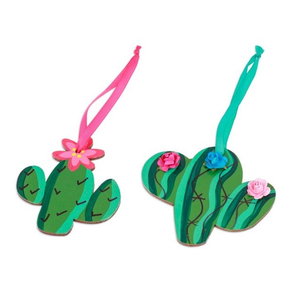 Alternate image for Pair of Hand-Painted Wood Prickly Pear-Themed Ornaments Adorable Prickly Pear